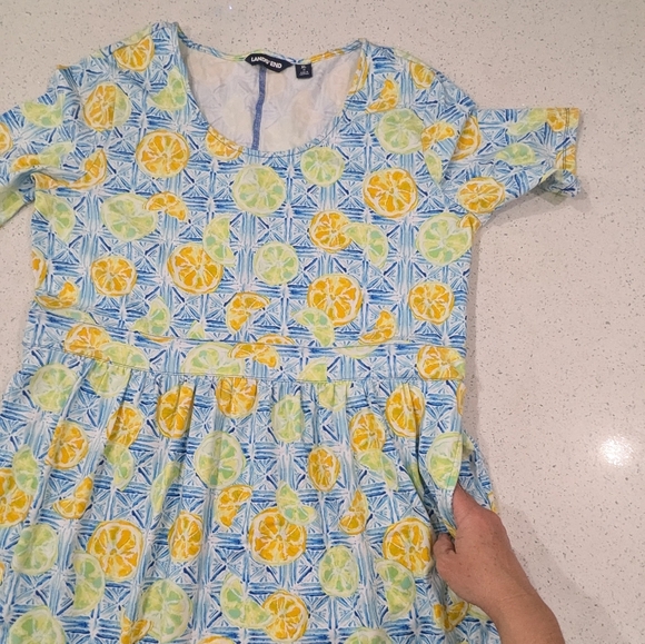 Land's End Orange Blue Lemon Limes Dress Short Sleeve Pockets Summer Tee Plus 18 - Picture 6 of 10